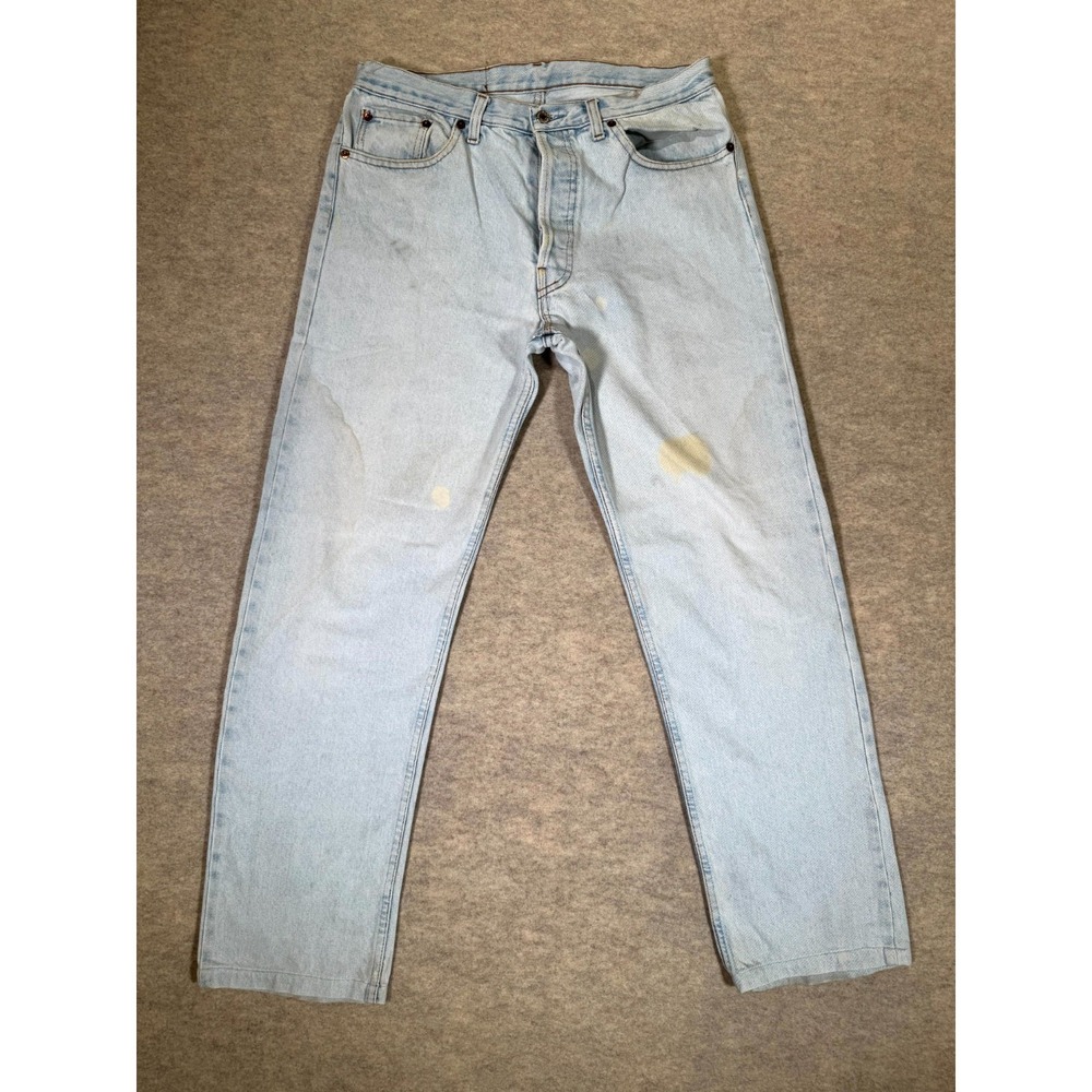 Levis 501‎ Original Straight Jeans Mens 36x36 Light Blue Denim Cotton Authentic